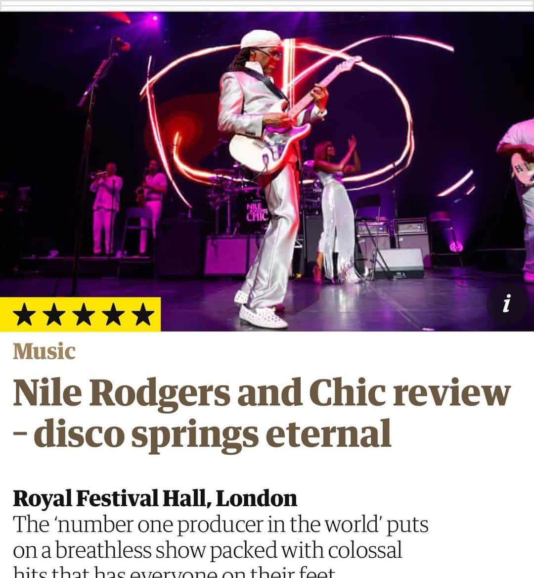 ナイル・ロジャースさんのインスタグラム写真 - (ナイル・ロジャースInstagram)「Thanks to @guardian for a great review of @nilerodgers & @thechicorganization launching #meltdownfestival 2019 @southbankcentre. Thank you London as always!  https://www.theguardian.com/music/2019/aug/04/nile-rodgers-and-chic-review-royal-festival-hall-london  If you comment add the word YES!」8月5日 5時34分 - nilerodgers