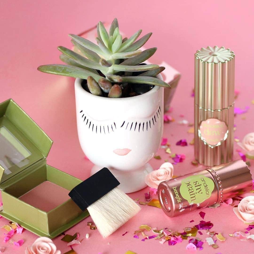 Benefit Cosmetics UKさんのインスタグラム写真 - (Benefit Cosmetics UKInstagram)「Add a bit of rosey glow to your Monday morning! Our #Dandelion range will have you looking bright-eyed and bushy-tailed ready to tackle the week ahead 🌷 #benefit #beauty #makeup . . . 📷 Image Description: Dandelion blusher, dandelion shy beam and dandelion dew on a pink background surrounded by petals and a cactus」8月5日 19時31分 - benefitcosmeticsuk