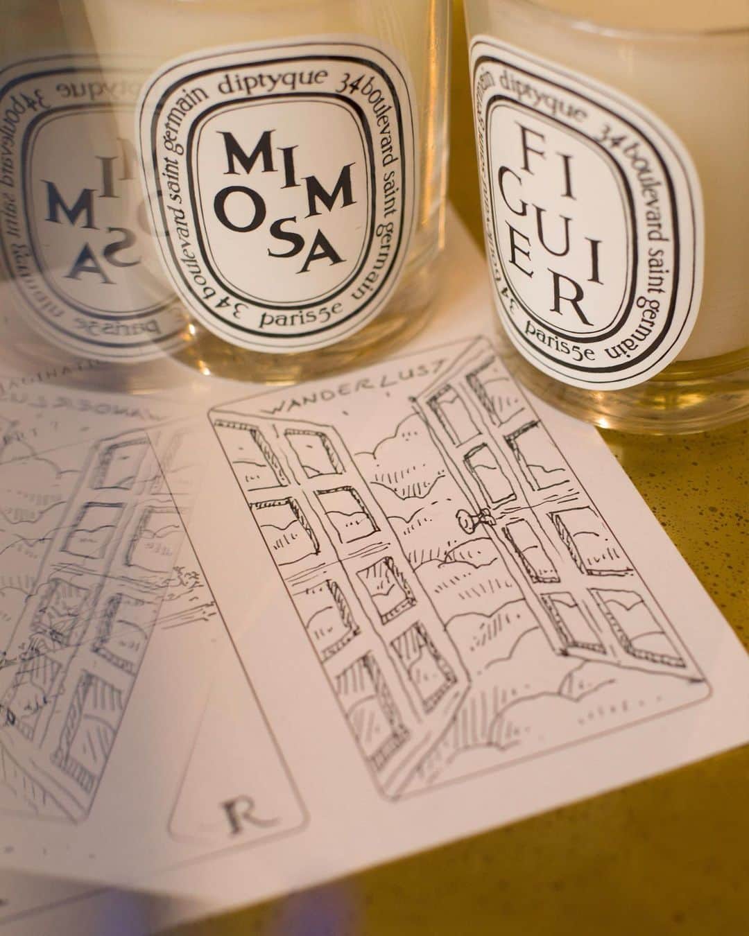 のインスタグラム：「Combination of Mimosa and Figuier scents inspire wanderlust of diptyque’s friend, Dimitri Rybaltchenko.  #diptyque #scentpairing #mimosa #figuier」