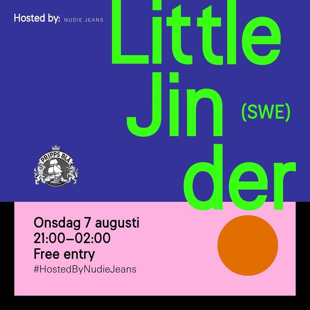 のインスタグラム：「Dear Gothenburg, it is almost time. A pre-festival tradition that always delivers. This week #HostedBy @littlejinder is happening, it’s a party and you’re all invited! Link in bio for event info & invitation 🎪  Wed. 7th Aug 9pm — 2am Free Entry DJS @theresekockum @thunder_saga  18+ @pustervik  Please note as this is a free event you should arrive early to secure your club entry. . . . #nudiejeans」