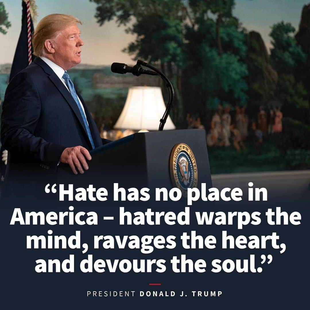 ドナルド・トランプさんのインスタグラム写真 - (ドナルド・トランプInstagram)「Hate has no place in America – hatred warps the mind, ravages the heart, and devours the soul.」8月6日 4時56分 - realdonaldtrump