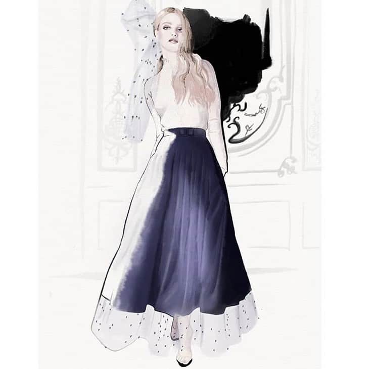 アレクシマビーユのインスタグラム：「Thanks @haizer.tamas for this great illustration of my last haute couture look number 3 @alexismabille #alexismabille #alexismabillehautecouture #haizertamas #illustration #thanks」