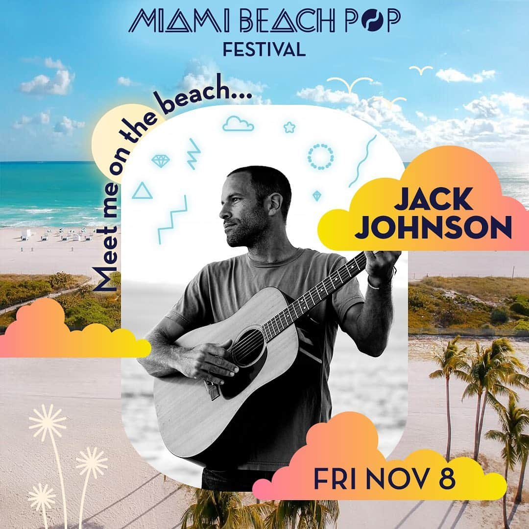 ジャック・ジョンソンさんのインスタグラム写真 - (ジャック・ジョンソンInstagram)「Come hang with Jack and the band on the sands of South Beach where they will be headlining the inaugural @miamibeachpop on Friday, November 8th! Single day presale tickets are available now at the link in Jack’s bio. See you on the beach! 🏝」8月5日 23時08分 - jackjohnson