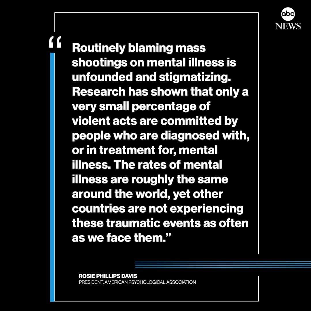 ABC Newsさんのインスタグラム写真 - (ABC NewsInstagram)「NEW: American Psychological, Psychiatric Associations dispute link between mass shooters, mental illness. "The rates of mental illness are roughly the same around the world, yet other countries are not experiencing these traumatic events as often as we face them." #apa #elpaso #dayton #gunviolence」8月6日 2時30分 - abcnews