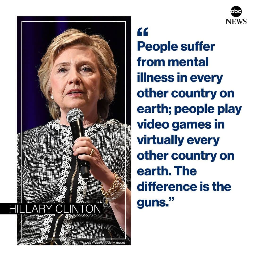 ABC Newsさんのインスタグラム写真 - (ABC NewsInstagram)「NEW: Hillary Clinton on El Paso, Dayton mass shootings: "People suffer from mental illness in every other country on earth; people play video games in virtually every other country on earth. The difference is the guns." #hillaryclinton #elpaso #dayton #gunviolence #gunreform」8月6日 2時35分 - abcnews