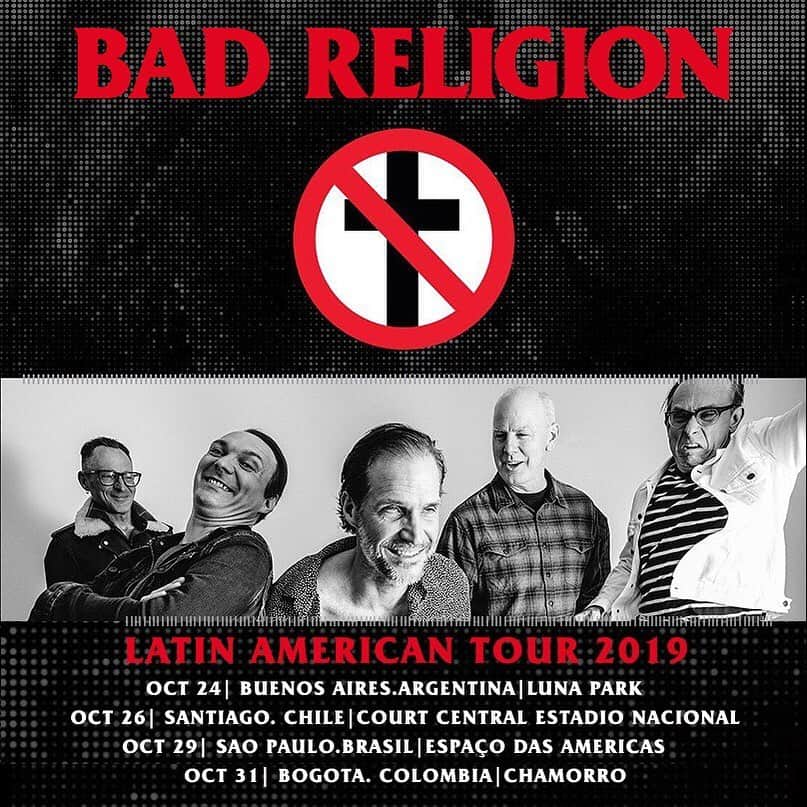 Bad Religionさんのインスタグラム写真 - (Bad ReligionInstagram)「Latin America Tour 2019! See you in the fall. #BadReligion #AgeOfUnreason」8月6日 2時47分 - badreligionband