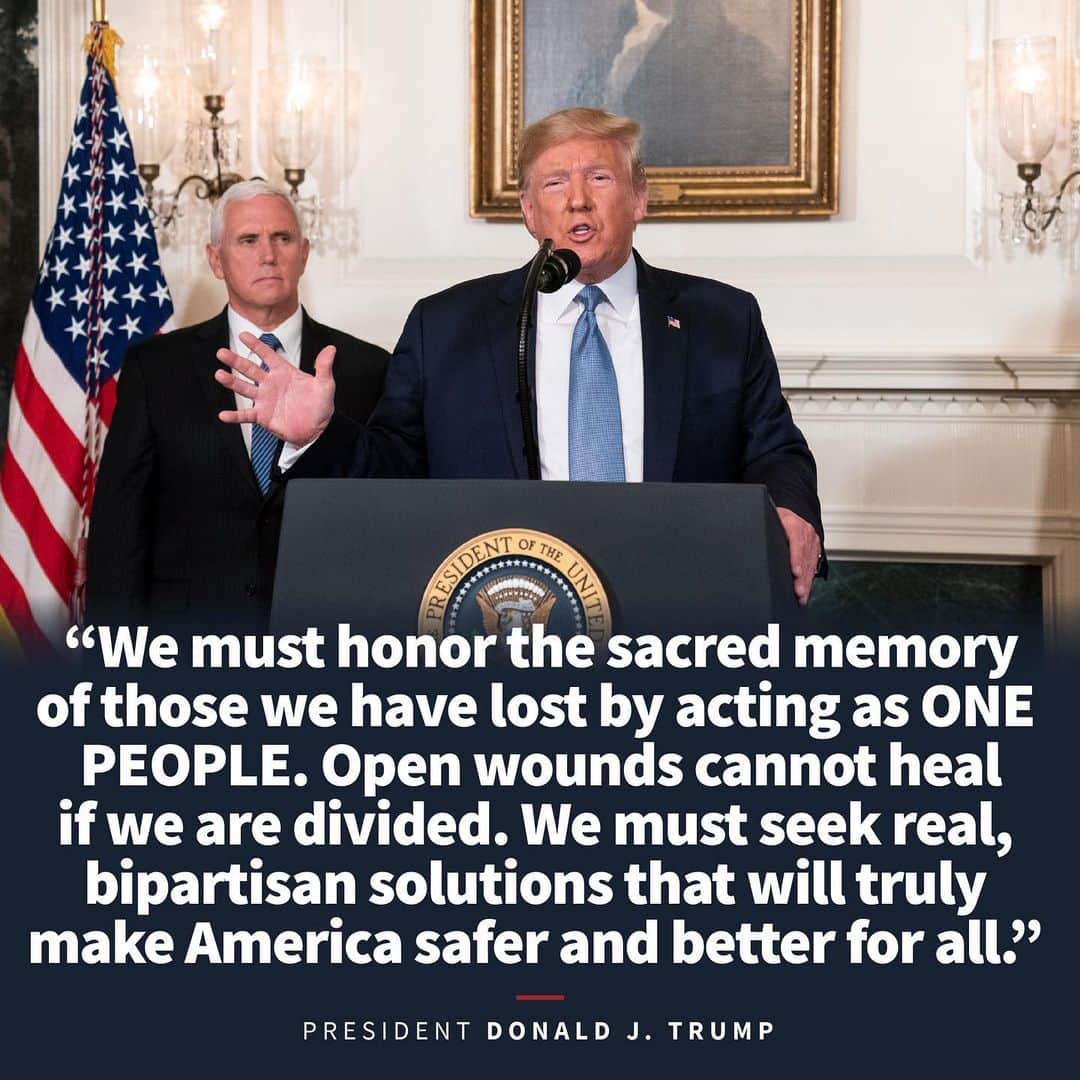 ドナルド・トランプさんのインスタグラム写真 - (ドナルド・トランプInstagram)「We must honor the sacred memory of those we have lost by acting as ONE PEOPLE. Open wounds cannot heal if we are divided. We must seek real, bipartisan solutions that will truly make America safer and better for all.」8月6日 3時28分 - realdonaldtrump