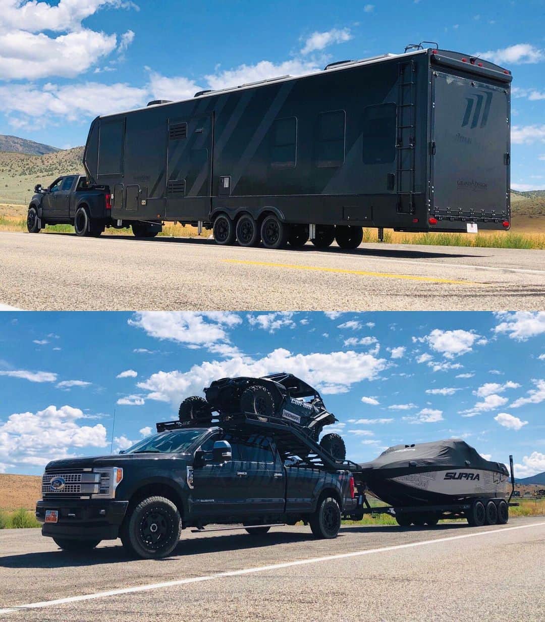 ケン・ブロックさんのインスタグラム写真 - (ケン・ブロックInstagram)「Here’s some roadside snaps of my setup from the past week’s trip down at Lake Powell. I was driving our team Ford F-450 pulling our Momentum toy hauler and my wife drove the F-350 with our Can-Am Maverick X3 on the deck with our Supra SL 550 behind it. Rolling HEAVY! Seeing this setup makes me really happy because it’s my version of a perfect family vacation - and we had a blast! #familyfuntime #ultimatesetup」8月6日 3時49分 - kblock43