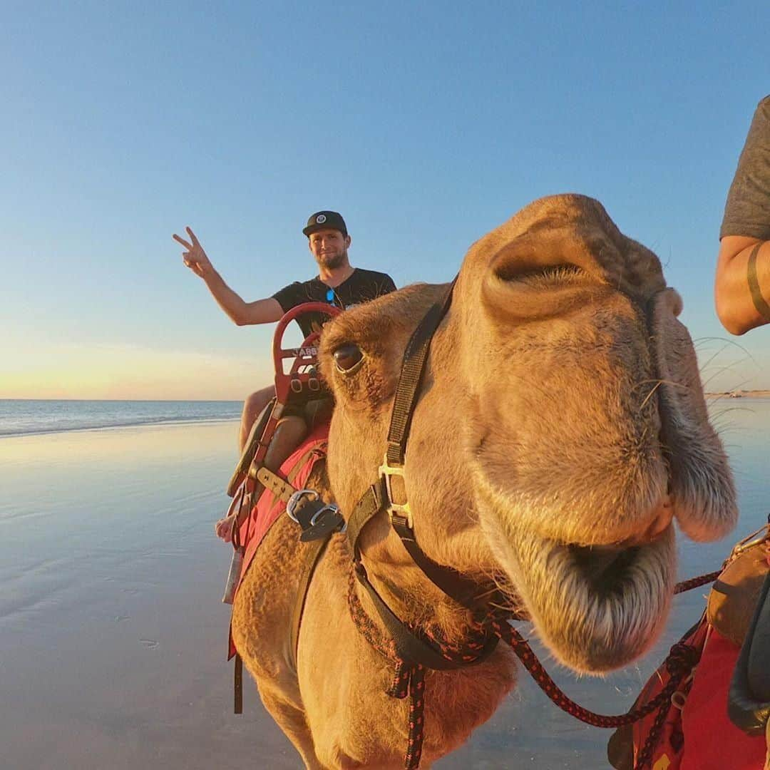 Australiaさんのインスタグラム写真 - (AustraliaInstagram)「We come in peace. ✌️🐪 @GoPro athlete @harleyingleby is here in #Broome with us at the #GoProCreatorSummit, exploring this magical part of @westernaustralia this week. We kicked off the first evening with a classic #sunset #camel ride with @redsuncamels on #CableBeach, which is one of the best ways to watch the sun go down over the Indian Ocean. Follow along to see what else we get up to in this unique part of @australiasnorthwest this week.  #seeaustralia #justanotherdayinwa #thisiswa #australiasnorthwest #thekimberley #travel」8月6日 8時47分 - australia