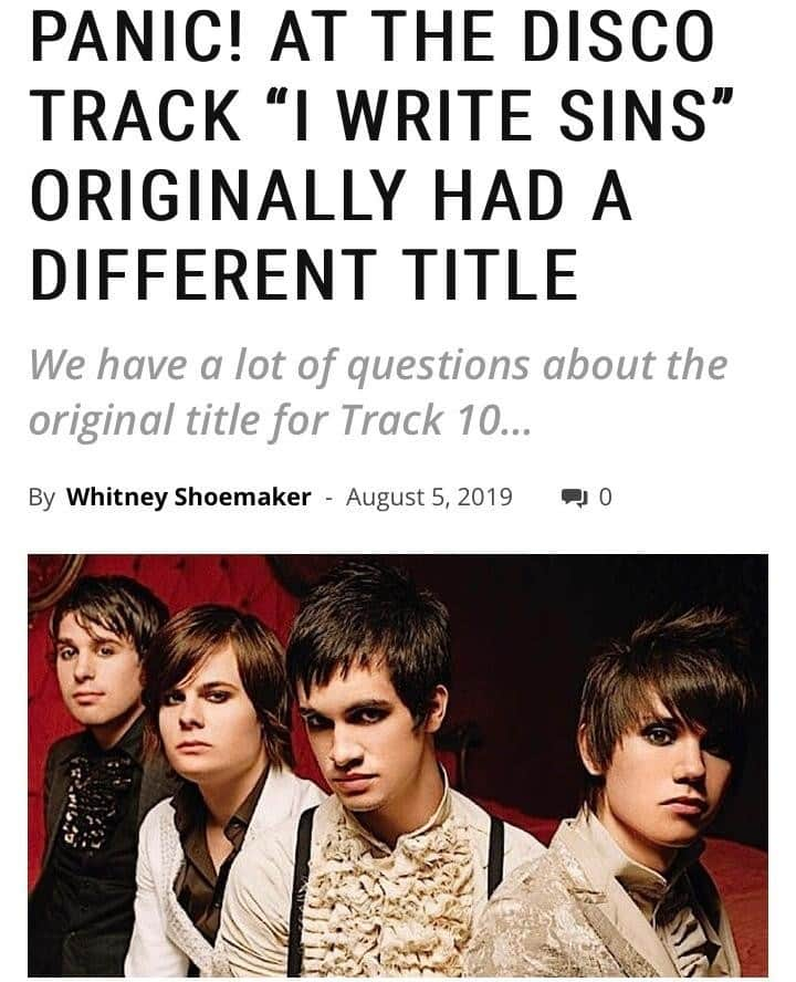 Alternative Pressさんのインスタグラム写真 - (Alternative PressInstagram)「Oh. Well imagine, if @panicatthedisco's "I Write Sins" had stuck to the original album title 🎩⁠ LINK IN BIO to read more⁠ .⁠ .⁠ .⁠ #panicatthedisco #patd #afeveryoucantsweatout #iwritesinsnottragedies #afycso #alternativepress #altpress」8月6日 9時00分 - altpress