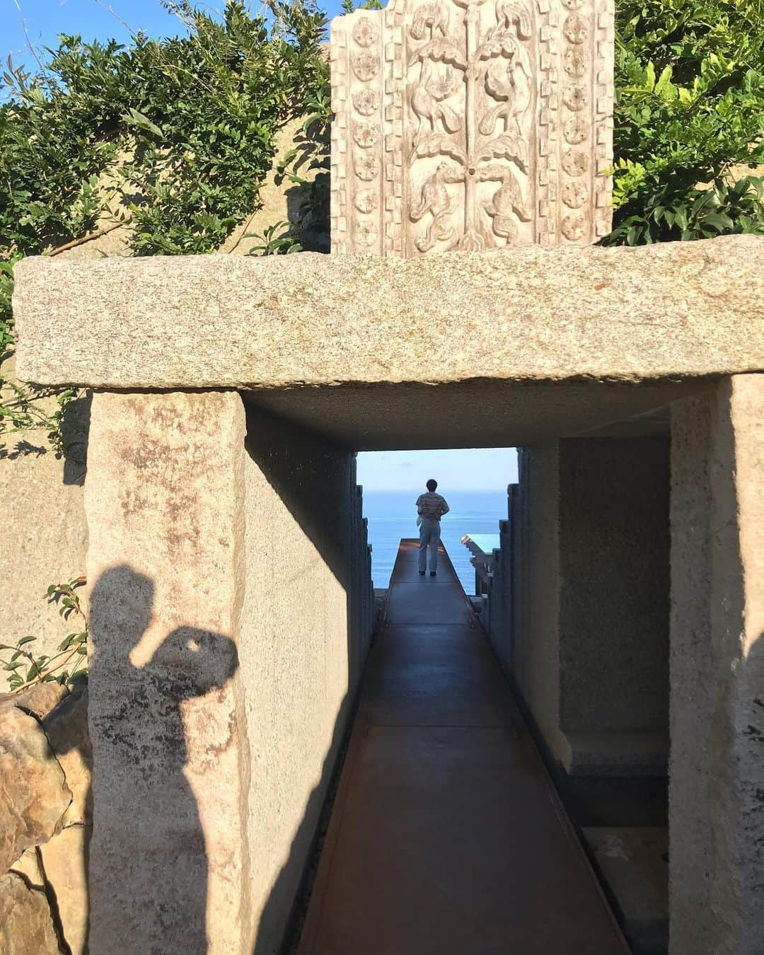 蓮沼千紘さんのインスタグラム写真 - (蓮沼千紘Instagram)「いつか遺跡になる場所。  遺跡ってのはやっぱり、そこで何が行われていたのか催されていたのかが重要だと思う。 茶室やガラス廊下、石の切り出しなど魅力的な建築がたくさんな中でガラス舞台や石舞台などそこで何が催されるのかと期待させる場所も多くて次は何か催されているのを見たい。  嶋津くんが踊っているところは沢山見た。🕺 BGMは蝉。 蝉という漢字と禅という漢字は似てる。  山の上からの景色は 「随分と高いところにいるなぁ」と ビルの上から下を覗くのとは違った竦みがあった。自然にはビビる。良かった。  #江之浦測候所」8月6日 12時29分 - knitchihiro