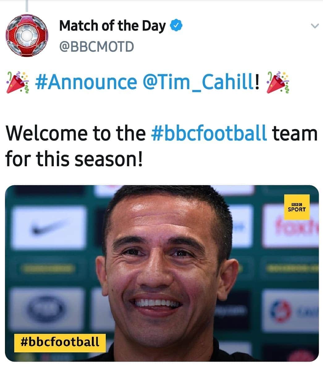 ティム・ケーヒルさんのインスタグラム写真 - (ティム・ケーヒルInstagram)「NEXT CHAPTER 📚 Proud to be part of the #BBCMOTD FAMILY.」8月6日 13時09分 - tim_cahill