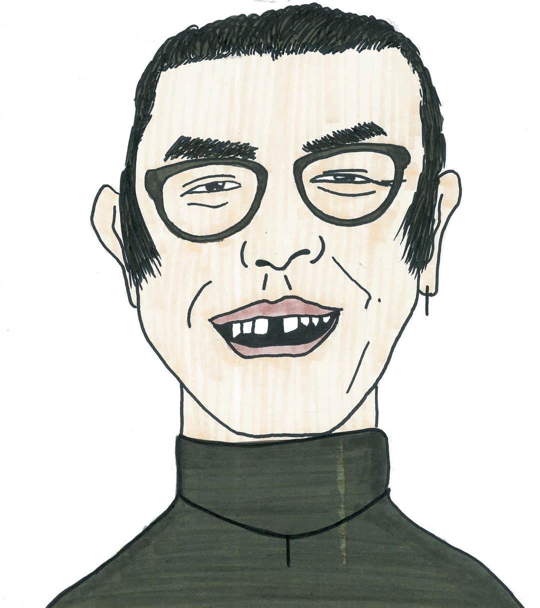 kento fukayaさんのインスタグラム写真 - (kento fukayaInstagram)「【さえない似顔絵41】 ヒガシ逢ウサカ 高見  #さえない似顔絵 #似顔絵 #イラスト #お笑い #芸人 #よしもと漫才劇場 #ヒガシ逢ウサカ 高見 #サイコパス診断第1位 #まかないを載せないと気が済まない #揉み上げが地面に着いた経験あり #サブカル #フェス参戦 #ビレバン #堀江 #ファッション #お香 #中崎町 #タピオカ #高見YUTO #映画 #お酒 #モデル #イケメン #髪型  #お洒落 #ハイネック #モノトーン #高見沢ゆうと #kentofukaya」9月4日 13時30分 - kento1989