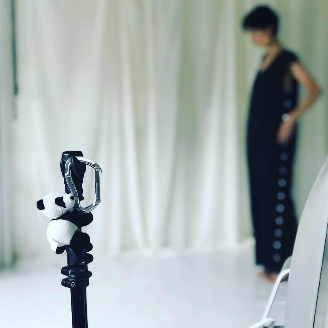 濱中鮎子さんのインスタグラム写真 - (濱中鮎子Instagram)「今日の撮影は、パンダライブ中継を見ながら、パンダ越しに。🐼 母さん気持ちはダッシュで帰ってます💨  #fashionshoot  #パンダかわいい #丸いものが大好き」9月4日 16時28分 - ayukohamanaka
