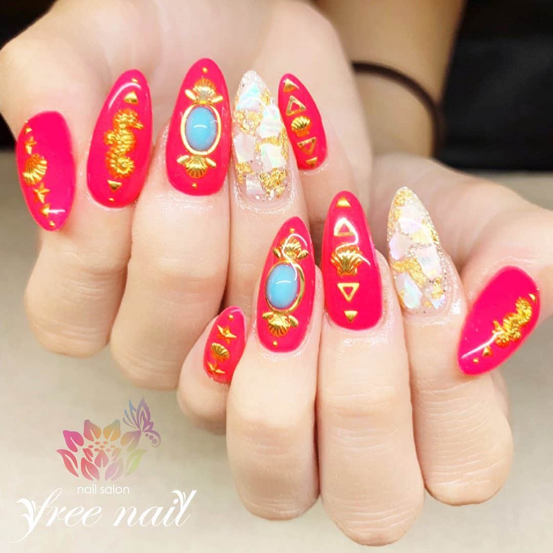 Free Nail フリーネイルさんのインスタグラム写真 Free Nail フリーネイルinstagram お客様ネイル ターコイズネイル 真っ赤に映えるターコイズ ご来店ありがとうございました ネイル フリーネイル