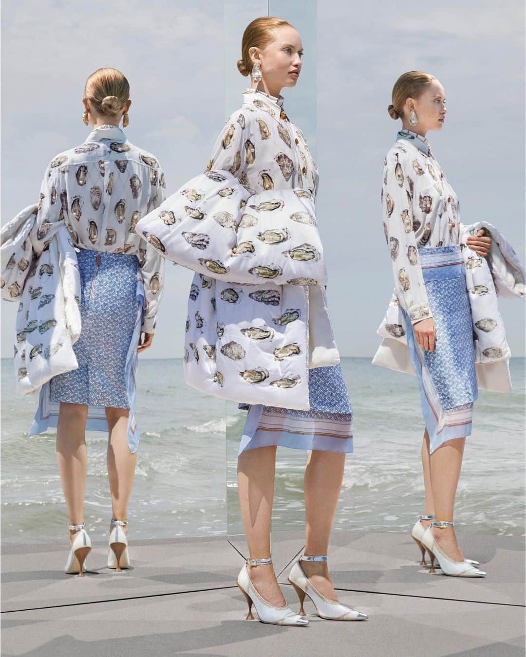 Burberryさんのインスタグラム写真 - (BurberryInstagram)「Ocean Elegance . The #Burberry lady, dressed in an oversized oyster-print silk shirt, highlighted with embroidered faux pearls and playful shell detailing . Shop #Tempest – the #BurberryAutumnWinter19 collection . #BurberryGeneration」8月31日 21時16分 - burberry