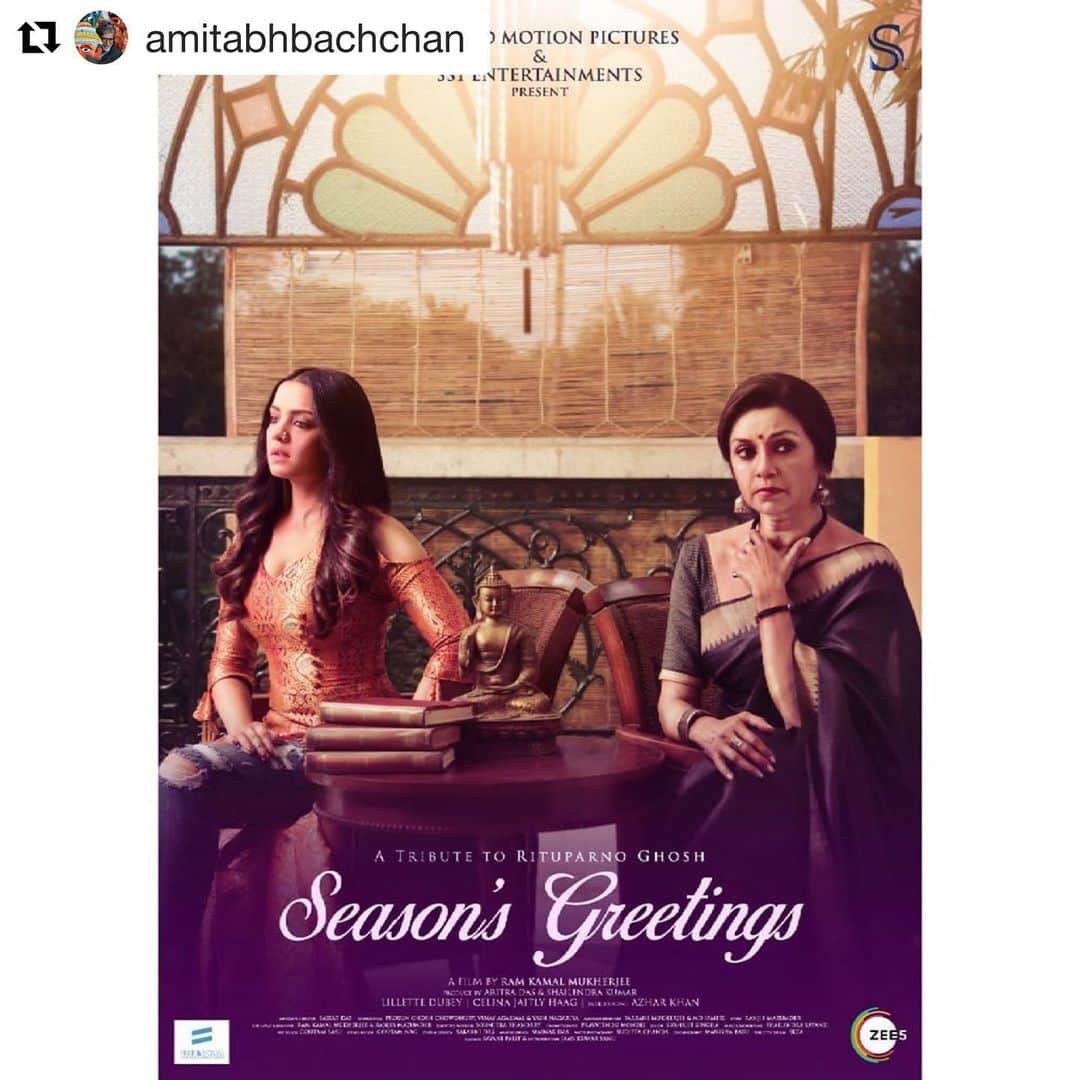 セリーナ・ジェイトリーさんのインスタグラム写真 - (セリーナ・ジェイトリーInstagram)「Dear Sir @amitabhbachchan There are not words big enough,there is not a smile wide enough,this Season is a season of blessings,for all you’ve done THANK YOU to the emperor of IndianCinema for unveiling #firstlook of our film “SEASONS GREETINGS” a tribute to Rituparno Ghosh. We are extremely happy to share that this unveiling also announces our worldwide release on @zee5 @zee5premium this #november. Streaming 190 countries around the world. #gratitude @ramkamalmukherjee @rikkehennum @free.equal  #Repost @amitabhbachchan with @get_repost ・・・ #RituParnoGhosh .. one of the finest talents from Bengal .. a privilege to have worked with him as did Jaya, Aishwarya & Abhishek too .. lost him too early .. my wishes to Ram Kamal for this tribute .. #Firstlook #RituparnoGhosh #SeasonsGreetings @ramkamalmukherjee @celinajaitlyofficial #LilletteDubey @khanazharofficial  @shreeghatak @imaritrads @singer.kshailendra #LGBTQIA  @unitednations @free.equal  @zee5 @zee5premium  #celina #celinajaitley #celinajaitly」8月31日 16時32分 - celinajaitlyofficial