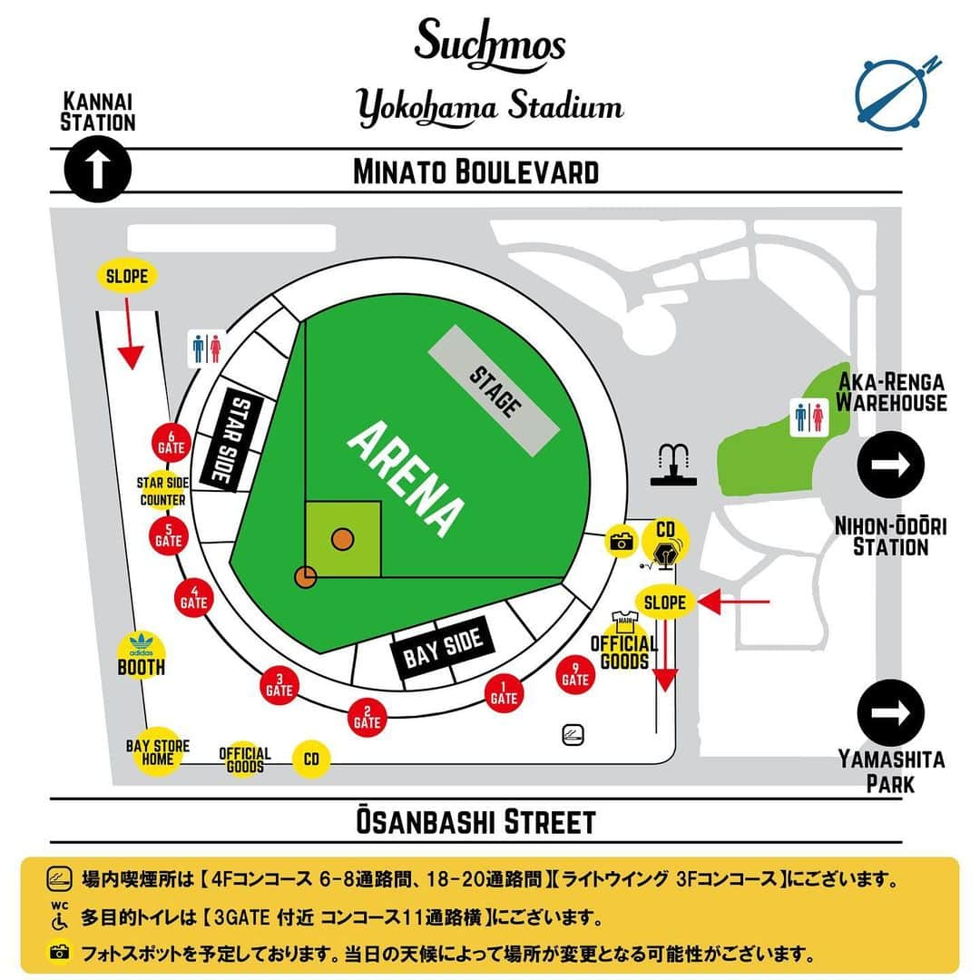 Suchmosのインスタグラム：「‪09.08(sun) “Suchmos THE LIVE”‬ ‪横浜スタジアム‬ . ● 会場MAP‬ ‪● タイムテーブル‬ ‪● Q&A‬ . 公開です！‬ . 詳しくは特設サイトをCheck!! . #Suchmos #scm0908 #横浜スタジアム」