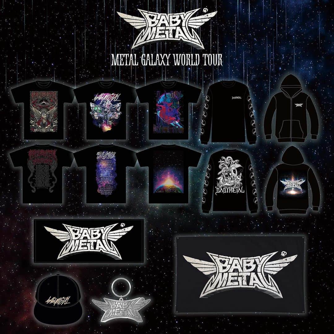 BABYMETALさんのインスタグラム写真 - (BABYMETALInstagram)「New Merchandise for upcoming "METAL GALAXY WORLD TOUR (USA)" ! 『METAL GALAXY WORLD TOUR (USA)』グッズ詳細 DEATH！！ 1. METAL ODYSSEY TEE (SIZE: S/M/L/XL/XXL) $40  2. FOXES MONTAGE-MGWT VER.-TEE (SIZE: S/M/L/XL/XXL) $40  3. FUTURE METAL TEE (SIZE: S/M/L/XL/XXL) $40  4. SPARTAN FOX WARRIOR LONG SLEEVE TEE (SIZE: S/M/L/XL/XXL) $45  5. METAL GALAXY ZIP-UP HOODIE (SIZE: S/M/L/XL/XXL) $65  6. BABYMETAL CRUSH LOGO-3D VER.-TOWEL $30  7. SNAPBACK $35  8. BABYMETAL CRUSH LOGO-3D VER.-KEYCHAIN $15  9. BABYMETAL CRUSH LOGO-3D VER.-FLAG $35  At the venue, we will also sell the following items. - Apocrypha: The Legend of BABYMETAL Graphic Novel $25  Note: Purchase is limited to 2 items per design for headline show.  US tour detail : https://babymetal.wun.io/  #BABYMETAL #METALGALAXY #USA」9月1日 0時04分 - babymetal_official