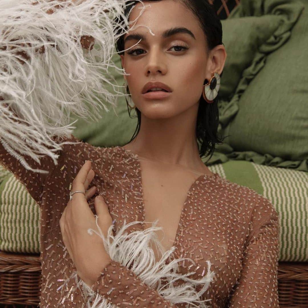 Monica Sordoのインスタグラム：「Dreamy Melanie in our MultiColor Nautilus Earflares and @oriettdomenech dress ✨ shoot and beautify by @beau_nelson at @casamota Tropical Paradise in Dominican Republic 🌴🌸 Special Thanks to @liapellerano #MonicaSordo #NautilusEarflares」