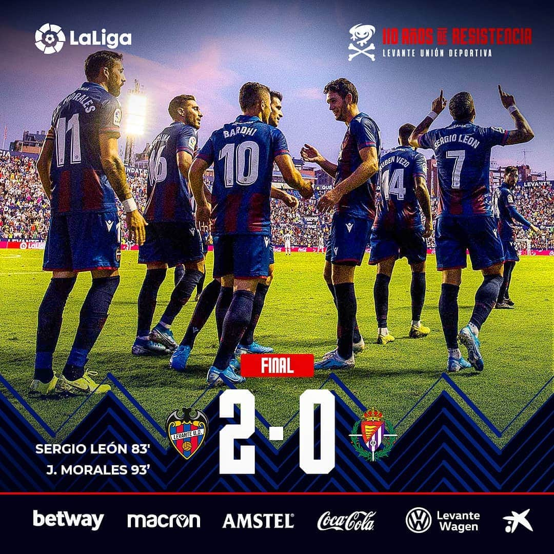 レバンテUDさんのインスタグラム写真 - (レバンテUDInstagram)「FINALLLLLLLLL 3 PUNTAZOS!!! 2-0 #LevanteRealValladolid #110AñosDeResistencia --- @betway_es @macron @amstel_es @cocacola_esp @levantewagenvw @caixabank」9月1日 3時58分 - levanteud