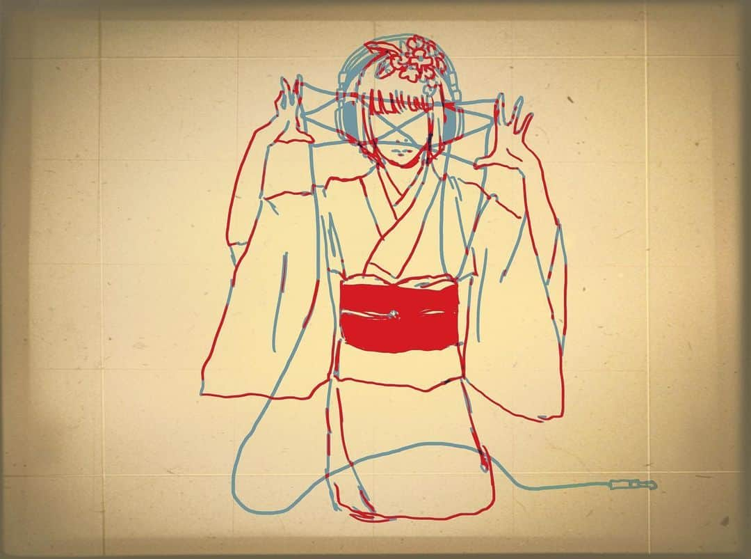 大胡田なつきさんのインスタグラム写真 - (大胡田なつきInstagram)「ヘッドホンあやとり #e #illustration #大胡田N #kimono #manga」9月1日 14時16分 - ogdnnn