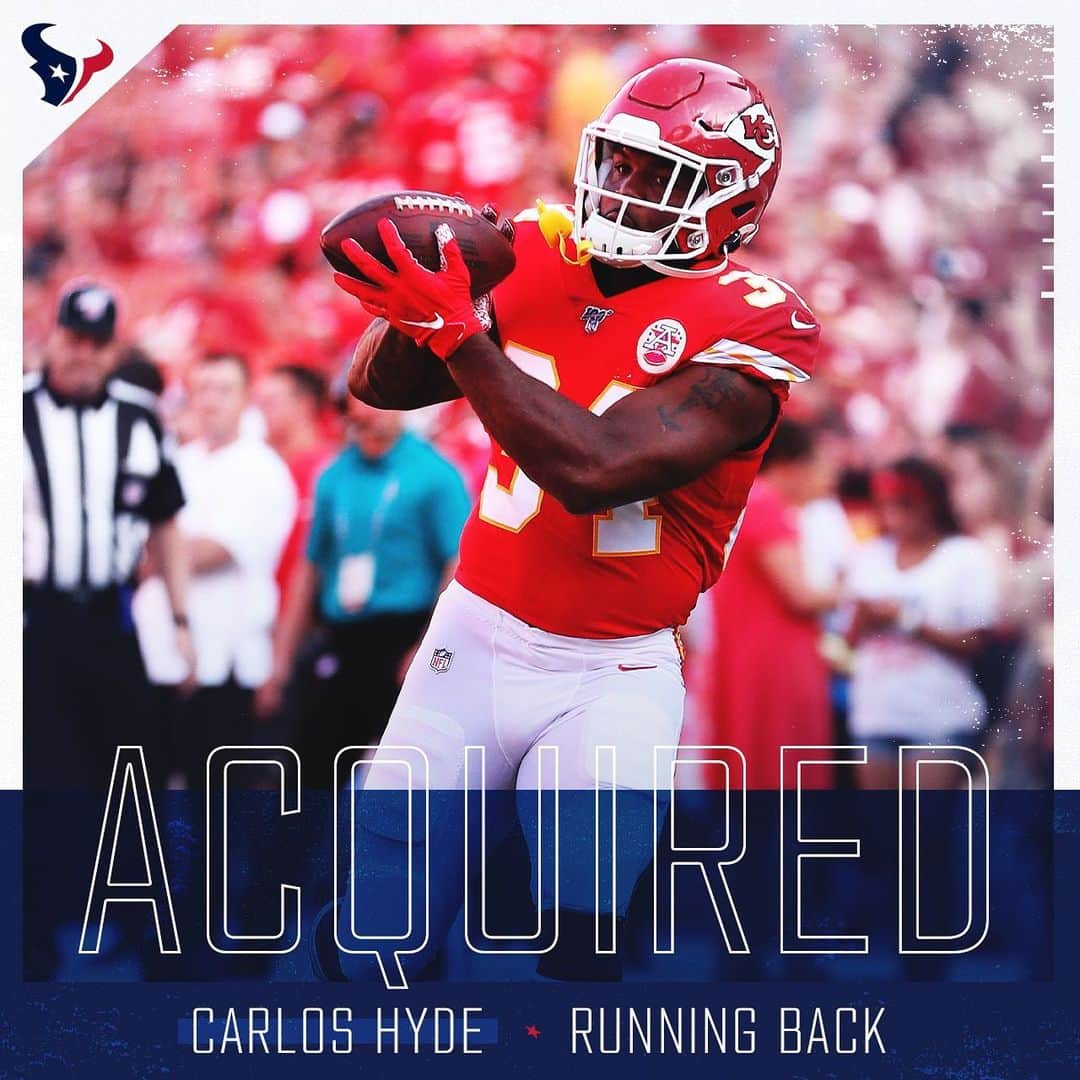 ヒューストン・テキサンズさんのインスタグラム写真 - (ヒューストン・テキサンズInstagram)「The #Texans have acquired RB Carlos Hyde and CB Keion Crossen. #WeAreTexans」9月1日 9時14分 - houstontexans