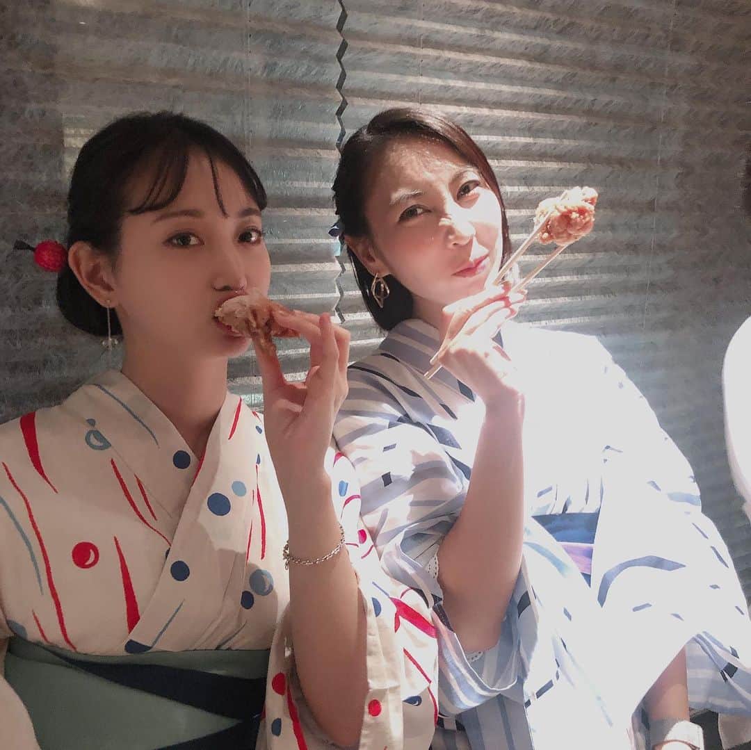 近野莉菜のインスタグラム：「夏の終わり🎐。まりちゃんと浴衣着て麻布十番祭り楽しかったなあ〜🥰今日から9月😧」