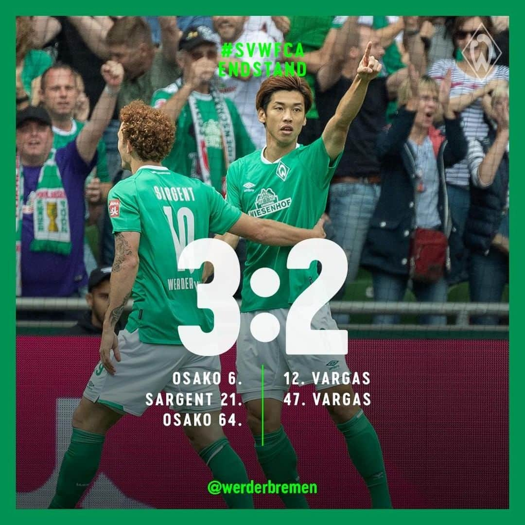 ヴェルダー・ブレーメンさんのインスタグラム写真 - (ヴェルダー・ブレーメンInstagram)「Geschafft!💪💚 _______ #werder #bremen #swvw #svwfca #Heimsieg #3Punkte #bundesliga #Osterdeich #nurderSVW #nordphoto」9月2日 0時25分 - werderbremen