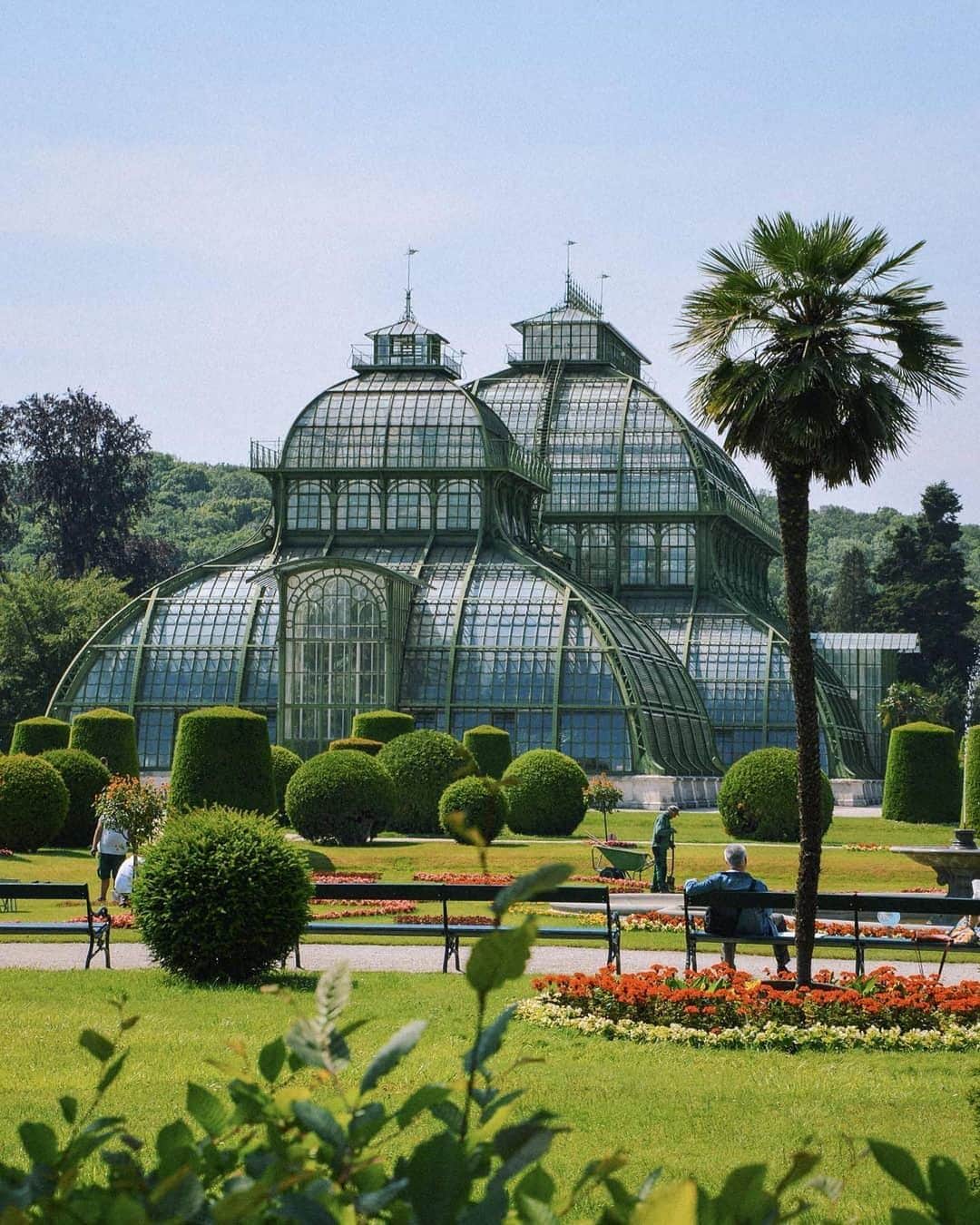 Wien | Viennaさんのインスタグラム写真 - (Wien | ViennaInstagram)「Happy Sunday! Have a look at this stunning building located in the palace park of Schloss Schönbrunn. Did you know that the Palm House is the largest of its kind on the European continent? It houses dozens of Mediterranean, tropical and subtropical plants. Is it or was it on your Vienna Bucket List? 🌸⛲️🌳 by @hellomissalexa #ViennaNow」9月1日 18時05分 - viennatouristboard