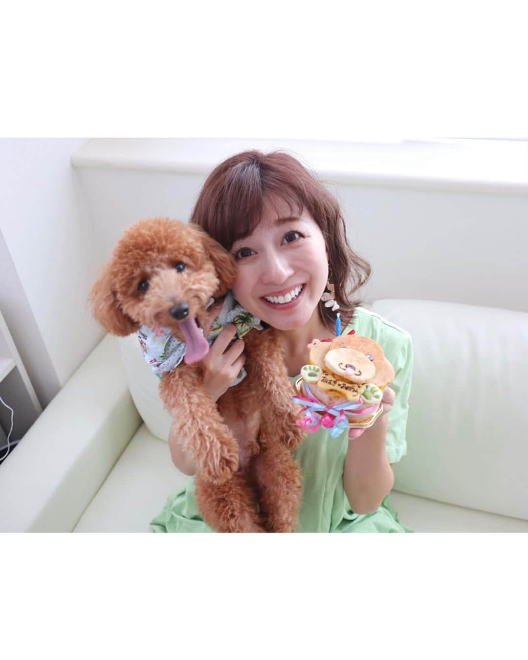 水野佐彩さんのインスタグラム写真 - (水野佐彩Instagram)「・ おはちゃん 1歳のお誕生日おめでとう🎂 私たちの家族になってくれて ありがとう💕 うちに来てまだ4ヶ月。 8ヶ月で我が家に来てくれてから 日に日に可愛く お利口さんになっていくおはぎ。 おしっこする場所を覚えて おすわりとお手ができるようになって お散歩ができるようになったね。 今では立派におもちの真似をして 片足あげてマーキングをしています。 人間もわんこも大好きなおはぎ。 こんなにドッグランに行く日々が来るとは おもちだけの時は想像もしてなかったよ。 おもちのひとりっ子主義みたいな性格にも 柔軟に対応してくれて ありがとう。 トイレもお風呂もキッチンもベッドも ぜーーーーーんぶついてきて 私がソファで一休みする時は 肩に顎を乗せてくるおはぎ。 おもちより少し大きめのサイズ感も とっても愛おしいよ。 帰宅した時にパィーンって泣く声も 話しかけた時やカメラを向けると首をかしげる姿も 寝ながらも手足を動かしていて 落ち着きがずっとないところも 全部全部大好きだよ。 あなたに出会えて 私たちの人生はより豊かになったよ。 まだ1歳！長生きしてほしいな。 これからの人生 私たちとずっと一緒だからね。 愛してるよ おはぎ❤️ #おもちとおはぎ #happybirthday #hbd #おはちゃん1歳 #おめでとう #🎂 #三男 #20190901」9月1日 19時18分 - saaya_mizuno