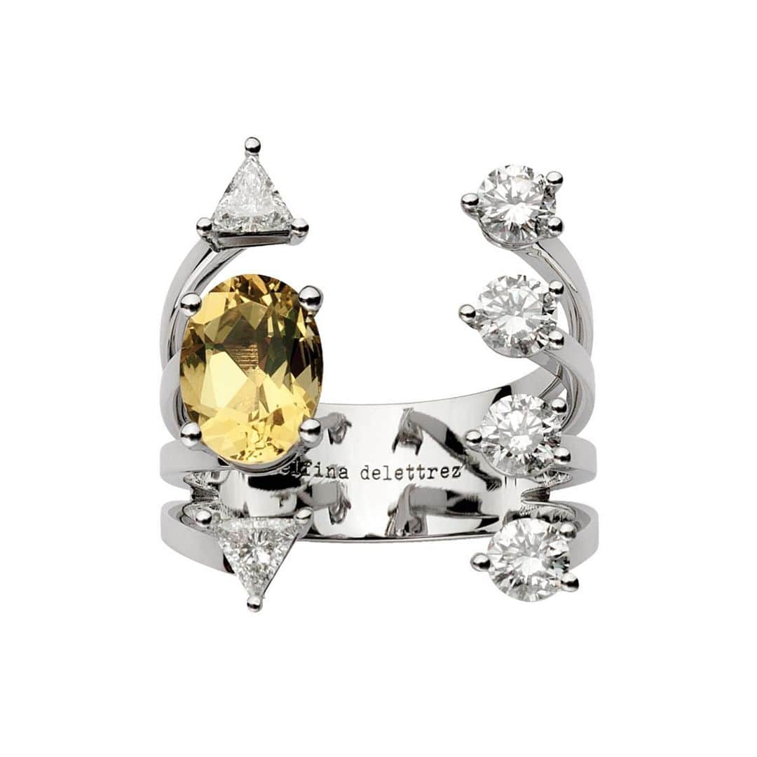 のインスタグラム：「TODAY TOMORROW DOT RING - heliodor & diamonds 💛  #delfinadelettrez  #delfinadelettrezlimitededition #DDdotsring」