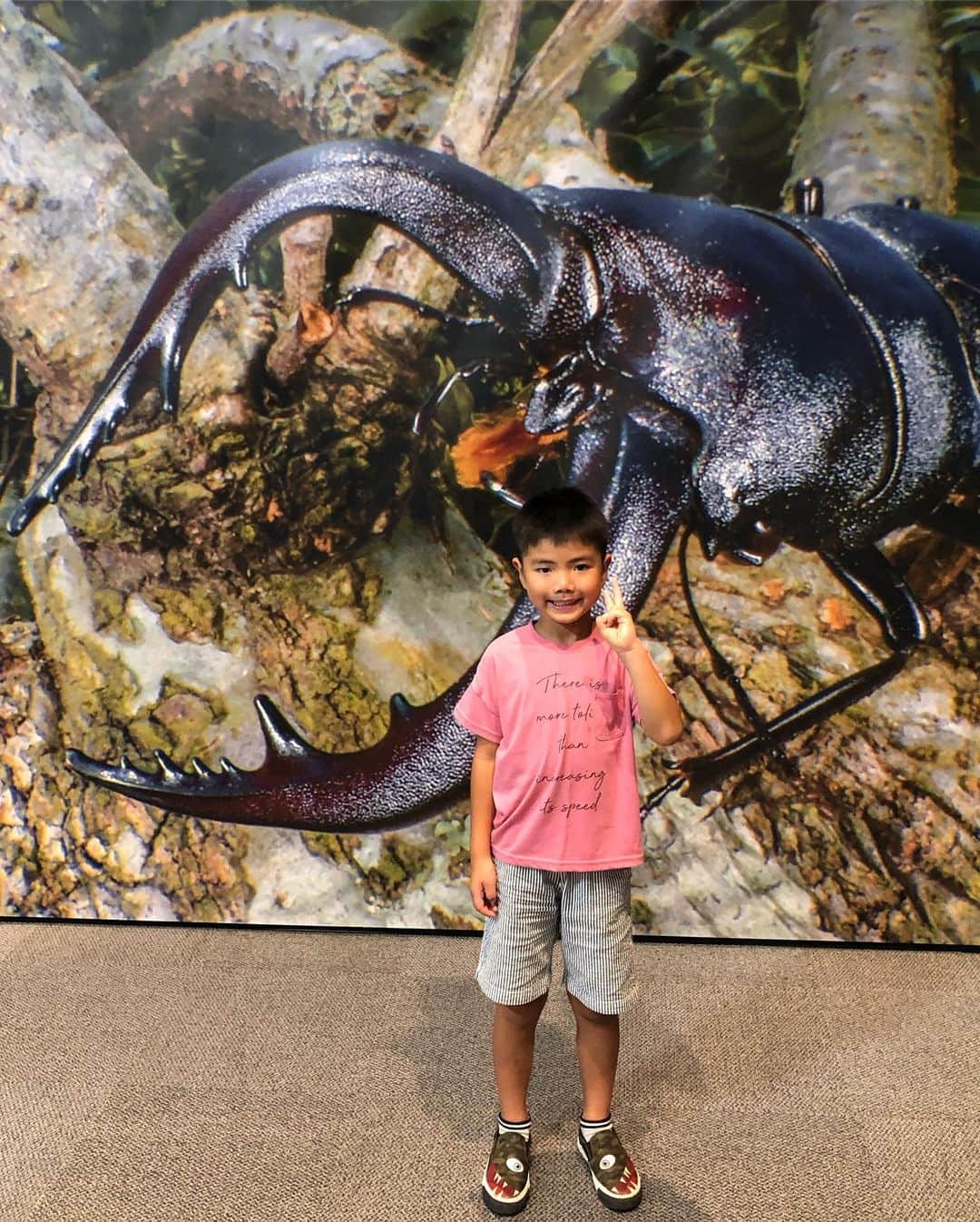 大西宏明のインスタグラム：「今年の夏は昆虫尽くしでしたなぁ🐞🦗 夏休み最後は南港の昆虫展へ✨(息子は2度目) なので娘 奥様は近くの遊びマーレ(^^) #長かった #夏休み #今日から登園 #カブトムシ #クワガタ にはまった #夏 #息子 #5歳 #今週で #6歳 #とびだせ昆虫だいぼうけん  #南港atc #モノマネ #カマキリ #ヘラクレスオオカブト  #今年もいっぱい遊んだね #smile #ほなっ！！」