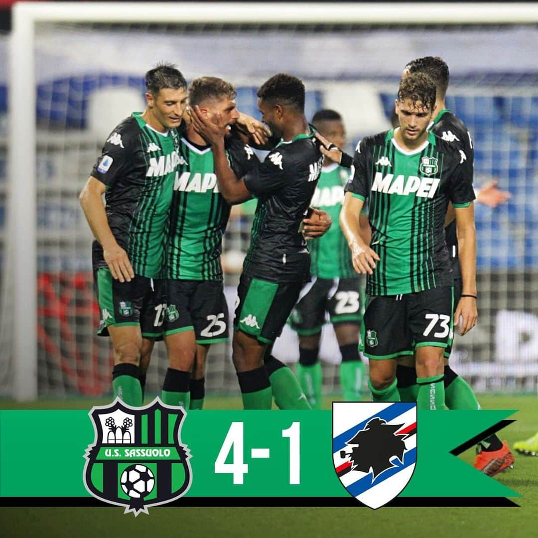 USサッスオーロ・カルチョさんのインスタグラム写真 - (USサッスオーロ・カルチョInstagram)「FINALE | #SassuoloSamp 4⃣-1⃣  Grande vittoria dei neroverdi al #MapeiStadium!!! 🖤💚🖤💚🖤💚 #ForzaSasol」9月2日 5時37分 - sassuolocalcio