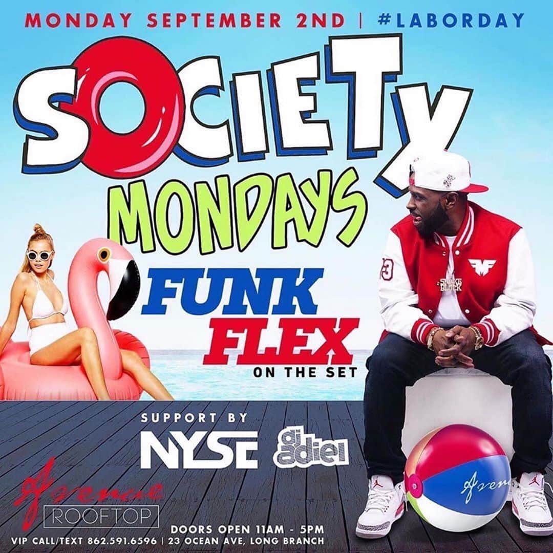 ファンクマスター・フレックスのインスタグラム：「1st time ever! FunkFlex on the set! @litdigitaldjs x @djbobbytrends x @djnyse_ Pow! Erol / Tommy / Cease! Society Mondays! Avenue Rooftop! Pool baby!!!!!!」