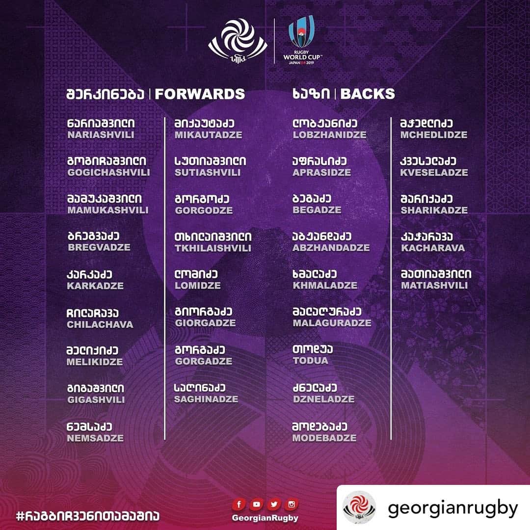 ラグビーリーグ・ワールドカップさんのインスタグラム写真 - (ラグビーリーグ・ワールドカップInstagram)「Georgia have named their squad for Rugby World Cup 2019 #RWC2019」9月3日 4時01分 - rugbyworldcup