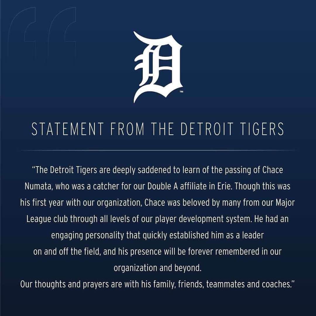 デトロイト・タイガースさんのインスタグラム写真 - (デトロイト・タイガースInstagram)「Detroit Tigers statement regarding the passing of Chace Numata」9月3日 4時53分 - tigers
