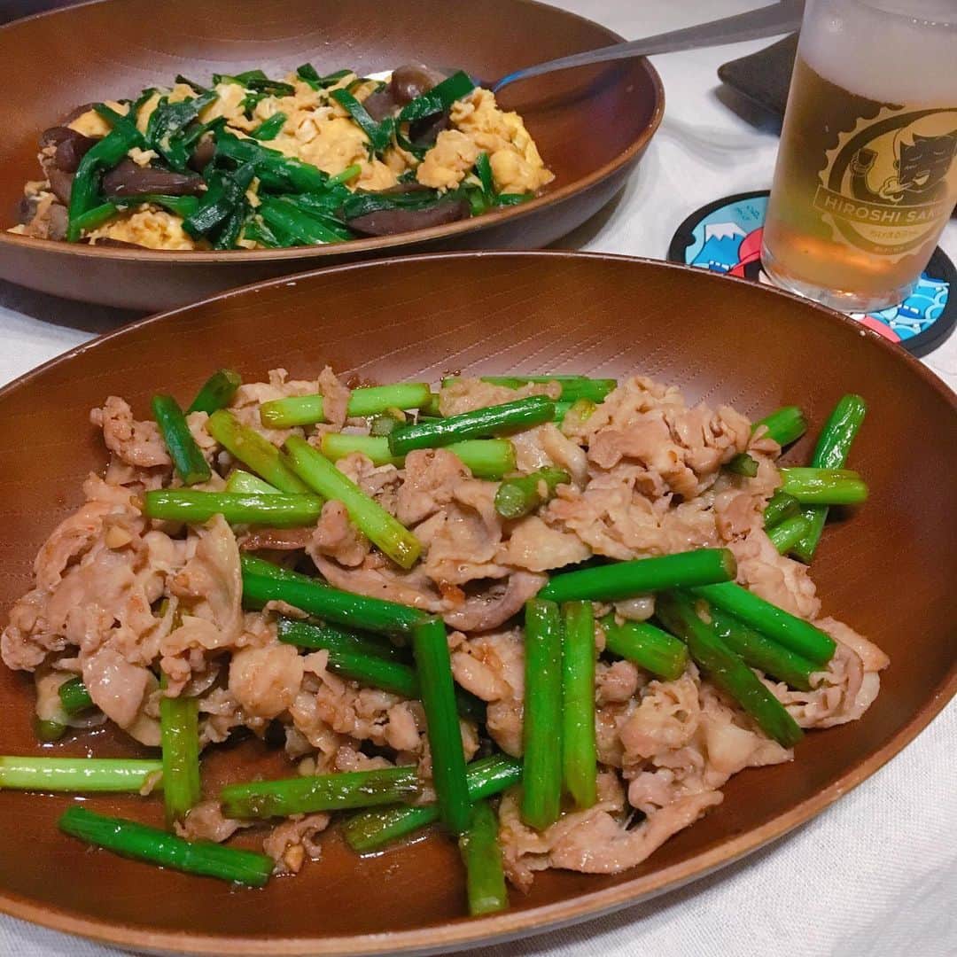 山西章博さんのインスタグラム写真 山西章博instagram 今日のご飯 豚のスタミナ焼きとキクラゲと卵の炒め物なのさ 豚のスタミナ焼き にんにくモリモリ にんにくの芽 キクラゲと卵の炒め物 風邪気味だからスタミナ料理 ちびまる子ちゃん展 で買った ひろし