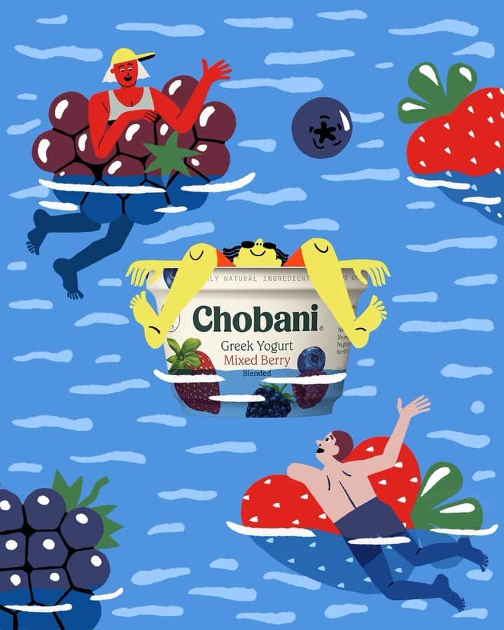 Chobaniのインスタグラム：「Blueberry-blue pools, strawberry-sun-kissed skin, it’s the last long weekend of summer, so go ahead and jump right in. #LaborDay 🎨: @vanderyacht」