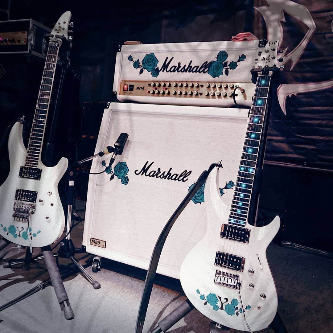 Yukiさんのインスタグラム写真 - (YukiInstagram)「💙💙💙 #D_Drive #yuki #marshall #jvm410h #1960A #esp #horizon3 #rock #guitar #amplifier #white #blueroses」9月2日 23時12分 - d_drive_gt_yuki