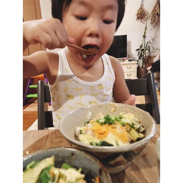 宇藤えみさんのインスタグラム写真 - (宇藤えみInstagram)「うちの小さな料理人。 親子で作った親子丼。  男の子らしい怪獣や乗り物やブロックももちろん大好きだけど、 保育園ではよくキッチンや子守り遊びもしてるんですよと先生が教えてくれました。  お手伝いをお願いしてみると 台所に立ち鼻歌歌いながらご機嫌な息子♪ (ここもよく見てる) 初めてなのに綺麗に卵を割り 思わずイェ〜イ上手！！天才！と親バカ… 今までなんとなく横でつまみ食いしているだけでなく、よく見て観察してたんだなぁって。 嬉しいよ。 自分が作った親子丼を 早く食べたくて食べたくて 美味しそうーーって食べて 熱すぎて泣いて… なんだか一人でコントみたいに忙しそうにしてたけどw  最近好んで食べなかった卵。 卵だし気にはしていなかったけど 美味しいとおかわりまで。 また今度みーんなに作るんだぁって言ってました^_^ #親子ごはん #いただきます親子ごはん#小さな料理人 #暮らし#日々#成長記録」9月3日 11時05分 - emiuto