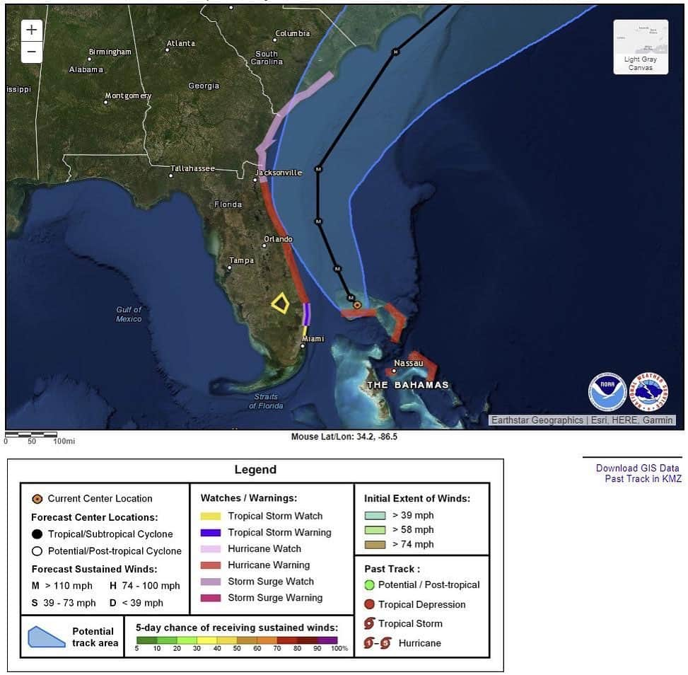 ドナルド・トランプさんのインスタグラム写真 - (ドナルド・トランプInstagram)「Current hurricane wind watches and warnings in effect for #Dorian as of 11 PM September 2:  Hurricane Warning: - Grand Bahama and the Abacos - Jupiter Inlet to Ponte Vedra Beach  Hurricane Watch: - Deerfield Beach to Jupiter Inlet - Ponte Vedra Beach to South Santee River」9月3日 12時26分 - realdonaldtrump