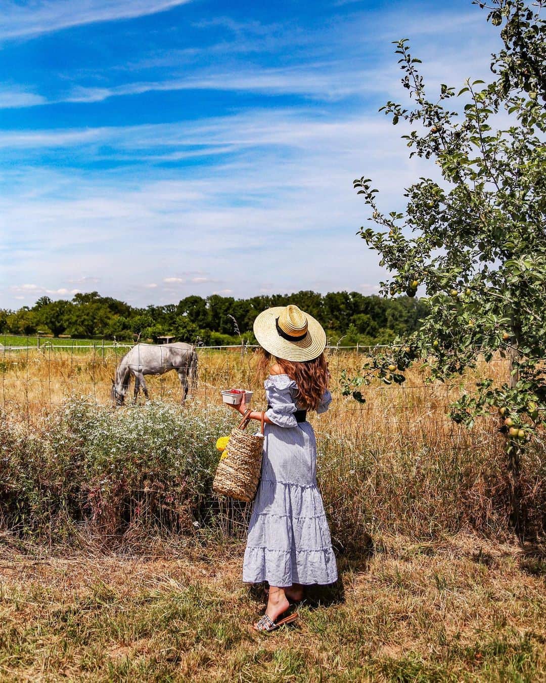 Anniのインスタグラム：「#naturelover #mothernature 🍃🌾🐴💃🏻🥂🍾🍓✨❤️——————————————————————————— • • • • •  #outfit #fashion #fashionblogger #ootd  #shopbop #fashionblogger_de #blogger #inspiration #inspo #girl #me #look #ig #kissinfashion #americanstyle #stuttgart #liketkit #love #germany #picnic #veuveclicquot #nakd」