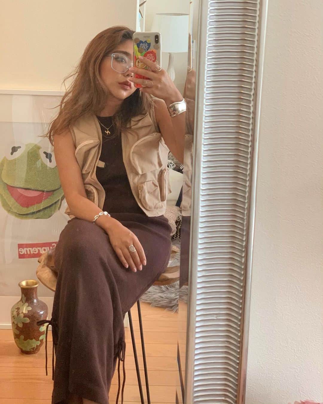 Naomiのインスタグラム：「Bagいらないよ🤓🎣 #ootd#fashion#fishingvest#mood」