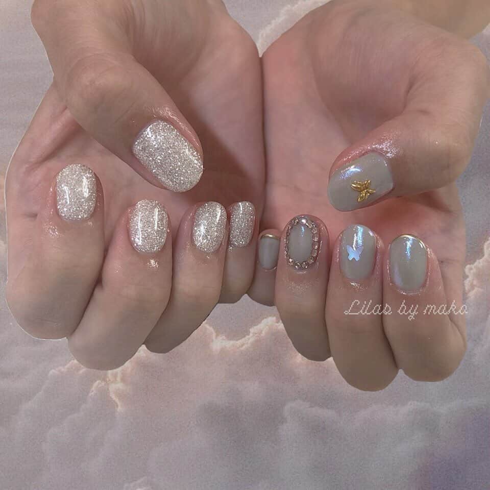 のインスタグラム：「* Thank you 👼🏻❤︎ @yukimuchi20  #girlynail #ガーリーネイル #ミラーネイル #glitternail #젤네일 #젤네일아트 #젤네일전문 #フレンチガーリー  #ギンガムチェック #ギンガムチェックネイル #オーダーチップ #ワイヤーネイル  #セルフネイル #스누피네일아트 #さくらんぼネイル #ちょうちょネイル #蝶々ネイル #ヴィンテージネイル #水滴ネイル」