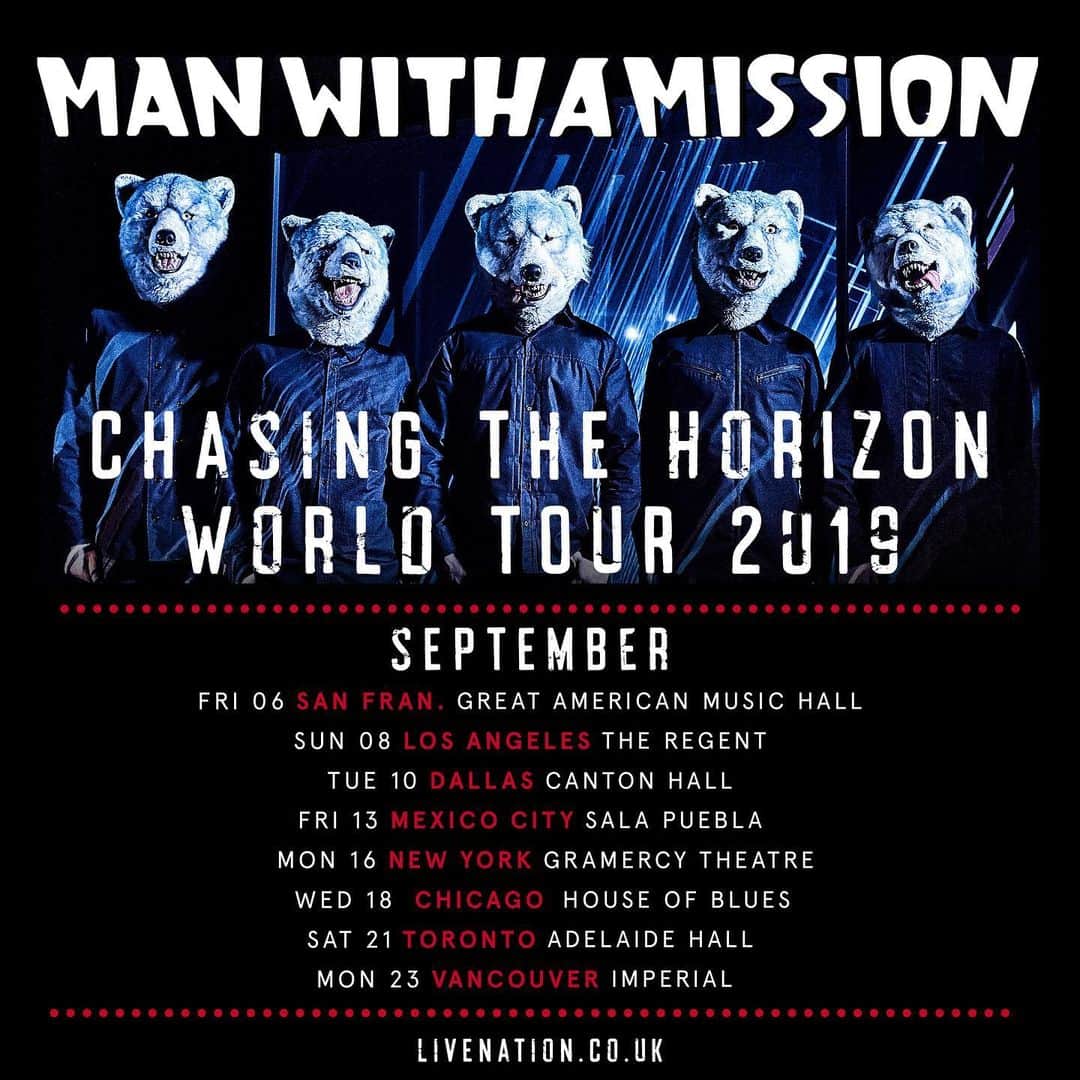 Man With A Missionさんのインスタグラム写真 - (Man With A MissionInstagram)「Due to fan demand, MWAM have added a date in Chicago to their tour of the USA.🐺🇺🇸 . Wednesday 18 September - @hobchicago . Tickets on sale NOW! Check stories for the link to get yours. 🙌🏻‼️ . . . #MWAM #MWAMUSA #MWAMChicago #HouseofBlues #HouseofBlueChicago #ChicagoLive #chicago #ChasingTheHorizon #ChasingTheHorizon2019 #MWAMLIVE #MWAM2019」8月12日 0時18分 - mwamofficial