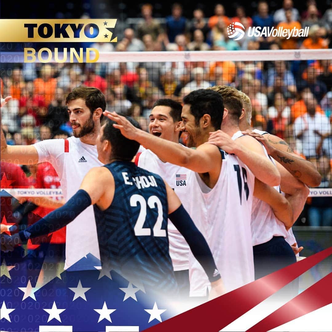 USA Volleyballさんのインスタグラム写真 - (USA VolleyballInstagram)「QUALIFIED!! The U.S. Men 🇺🇸 defeat Netherlands 🇳🇱, 25-18, 25-20, 17-25, 25-21 to qualify for the 2020 Tokyo Olympic Games.」8月12日 1時09分 - usavolleyball