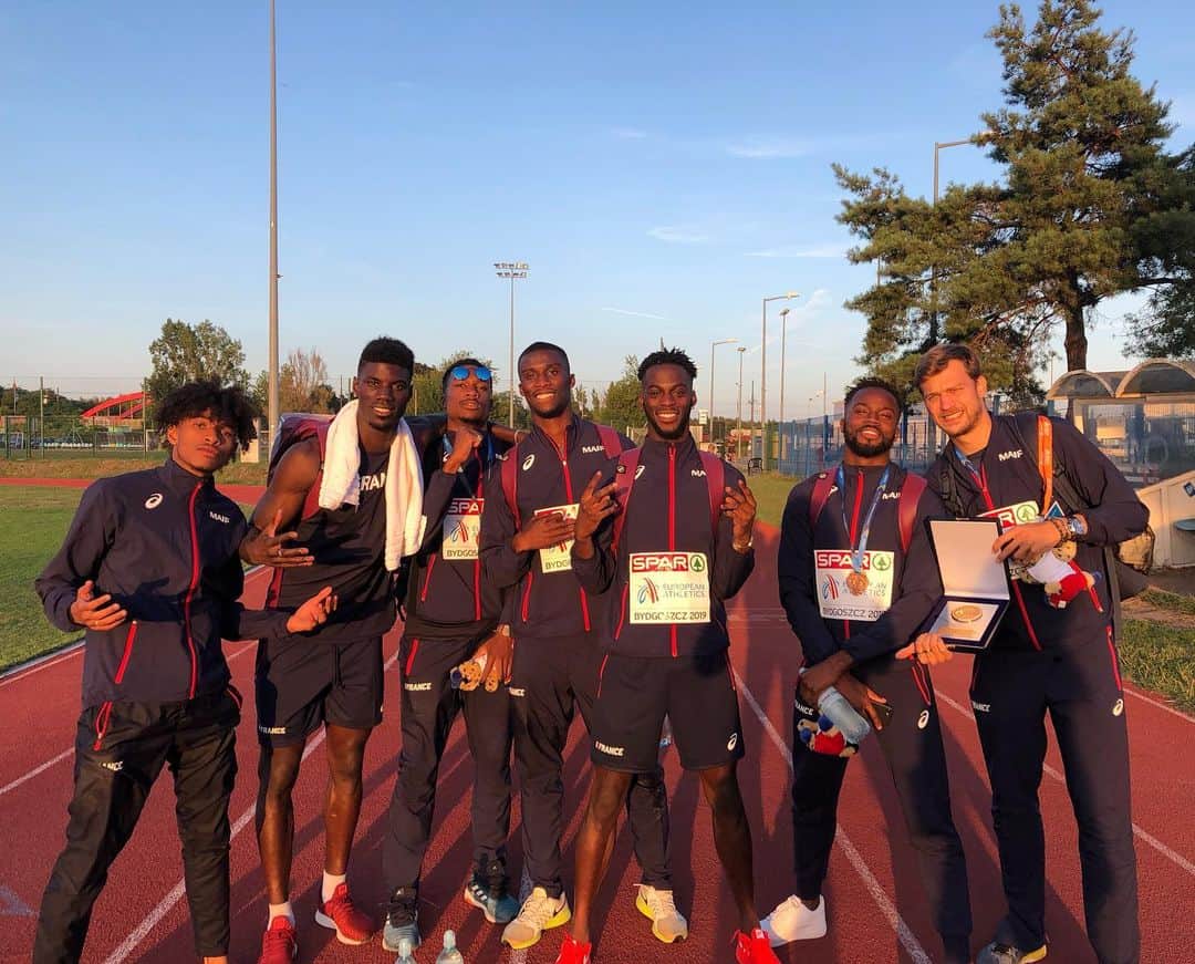 クリストフ・ルメートルのインスタグラム：「La France fini 3ème des championnat d’Europe par équipe à Bydgoszcz. Cette équipe est restée forte et soudée malgré la disqualification du relais. Fier de cette équipe de France. #asics #athletisme #competition #equipedefrance #medailledebronze @ffathletisme @etch2019」