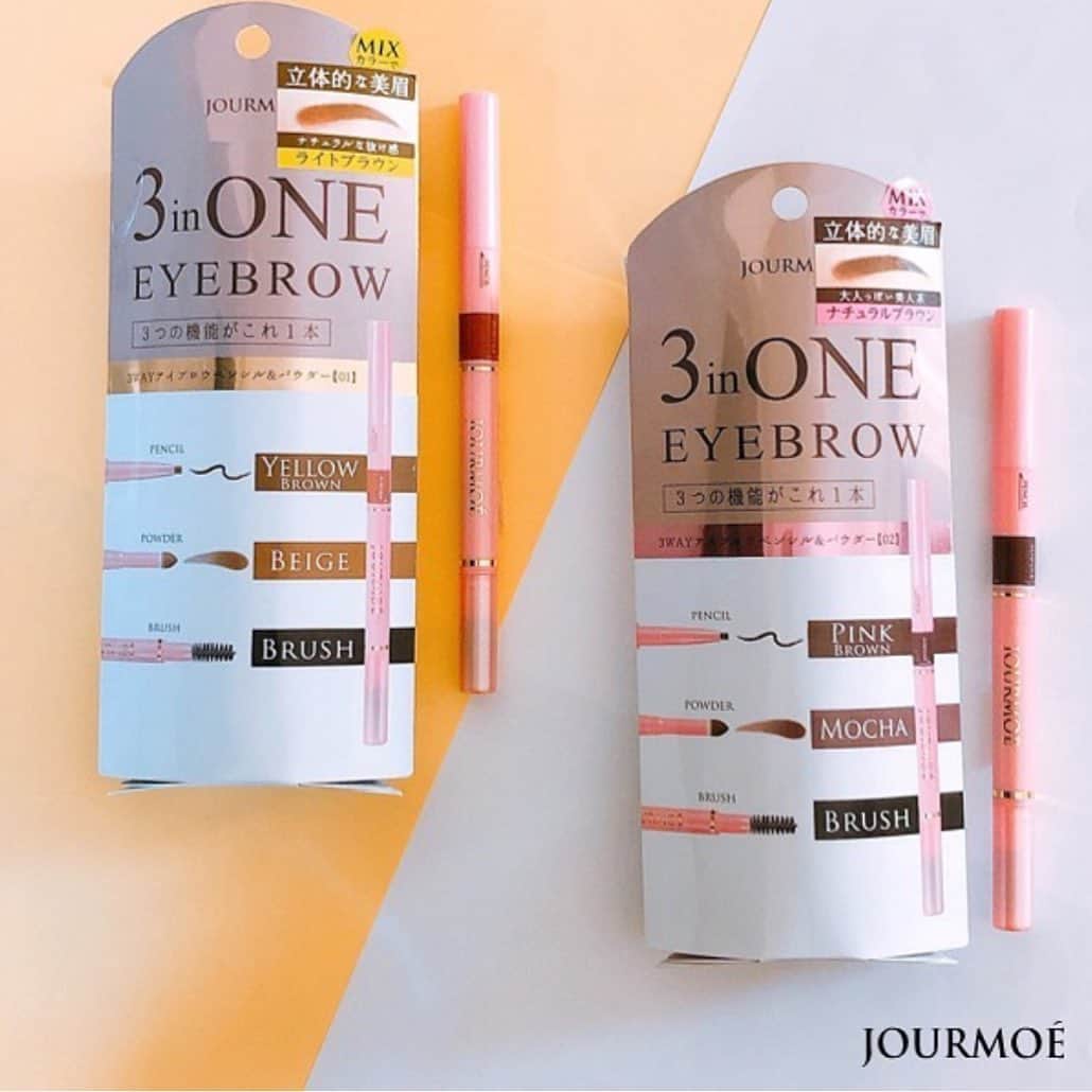ジュールモエのインスタグラム：「3inONEアイブロウ💛 ・ 3つの機能がこれ1本になっているので ポーチの中もスッキリしてメイク時間も短縮できます✨ ・ ・ 日々のメイクはもちろん、 カバンの中に入れておけばお出かけ先でのメイク直しにピッタリです💄💓 ・ ・ #ジュールモエ#JOURMOE #アイブロウ#いつどこアイメイク#コスメ#時短メイク#cosme」
