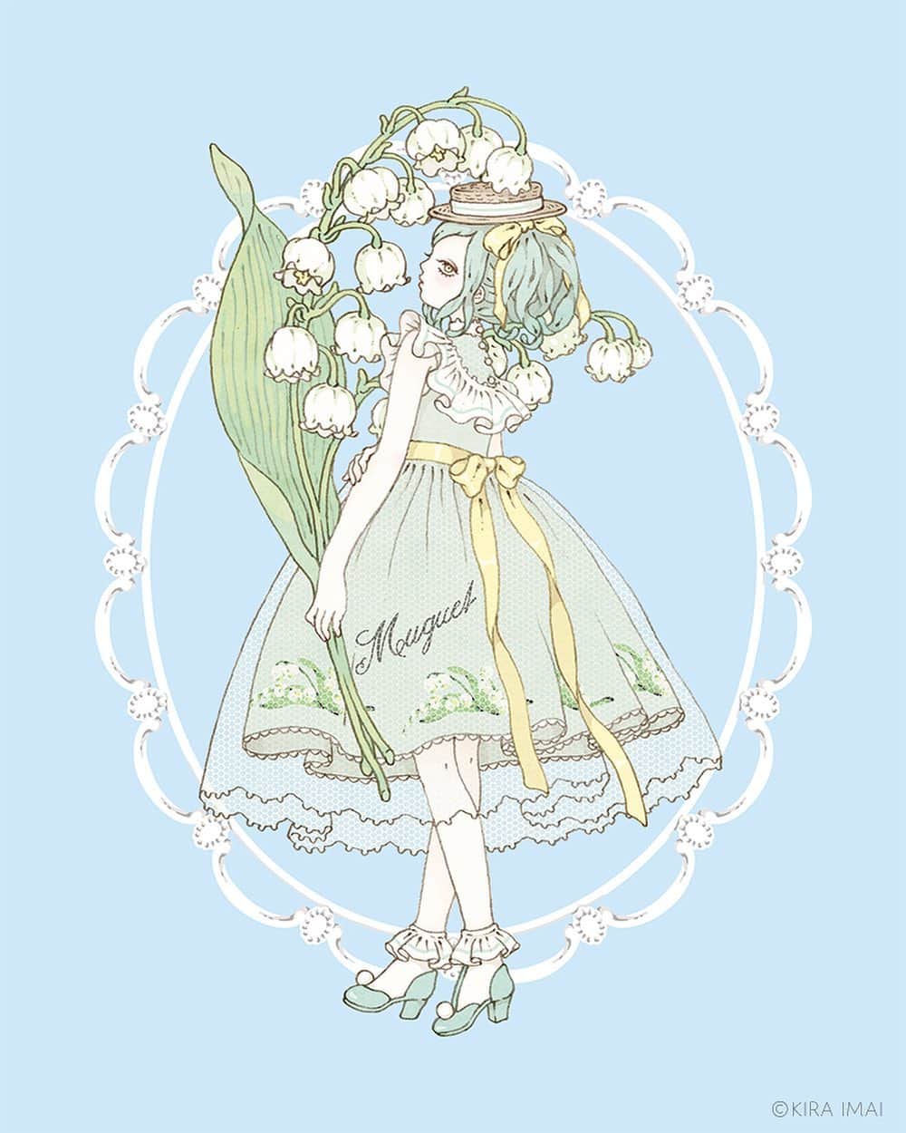 今井キラのインスタグラム：「ℒ𝒾𝓉𝓉𝓁𝑒 𝒷𝑜𝓊𝓆𝓊𝑒𝓉﻿ ℳ𝓊𝑔𝓊𝑒𝓉﻿ ﻿ 💐﻿ ﻿ 💐﻿ ﻿ 💐﻿ ﻿ #muguet #鈴蘭 #flower #花 #kiraimai #イラスト #sweetlolita #ロリータ #illustrator #イラストレーター #lolitafashion #💐」